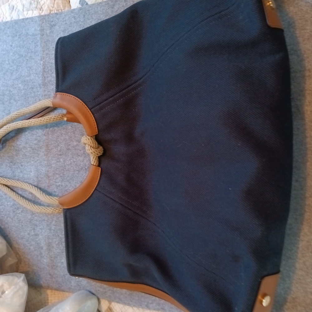 Michael Kors Blue and Tan Satchel/Tote with Signature Emblem - Picture 7 of 8
